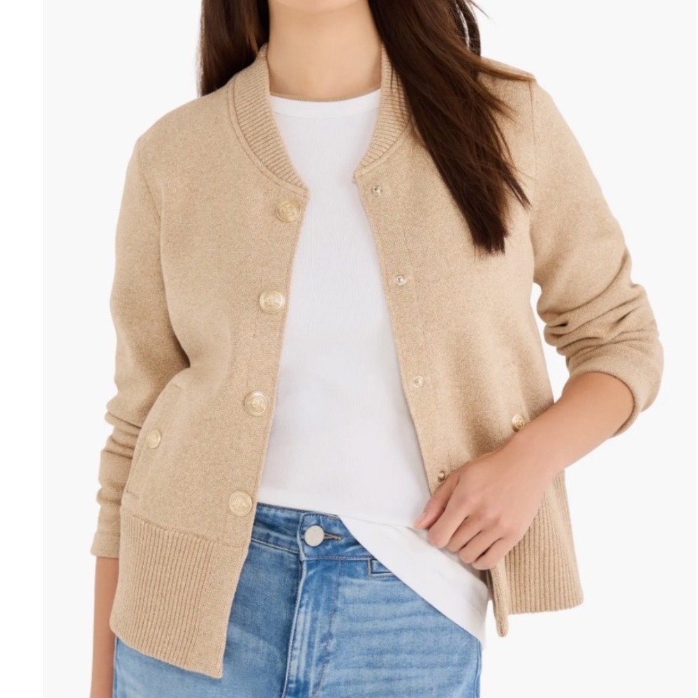 NIC+ZOE Jute Knit Bomber Cardigan Sweater Gold Crest Buttons S261109 Small NEW